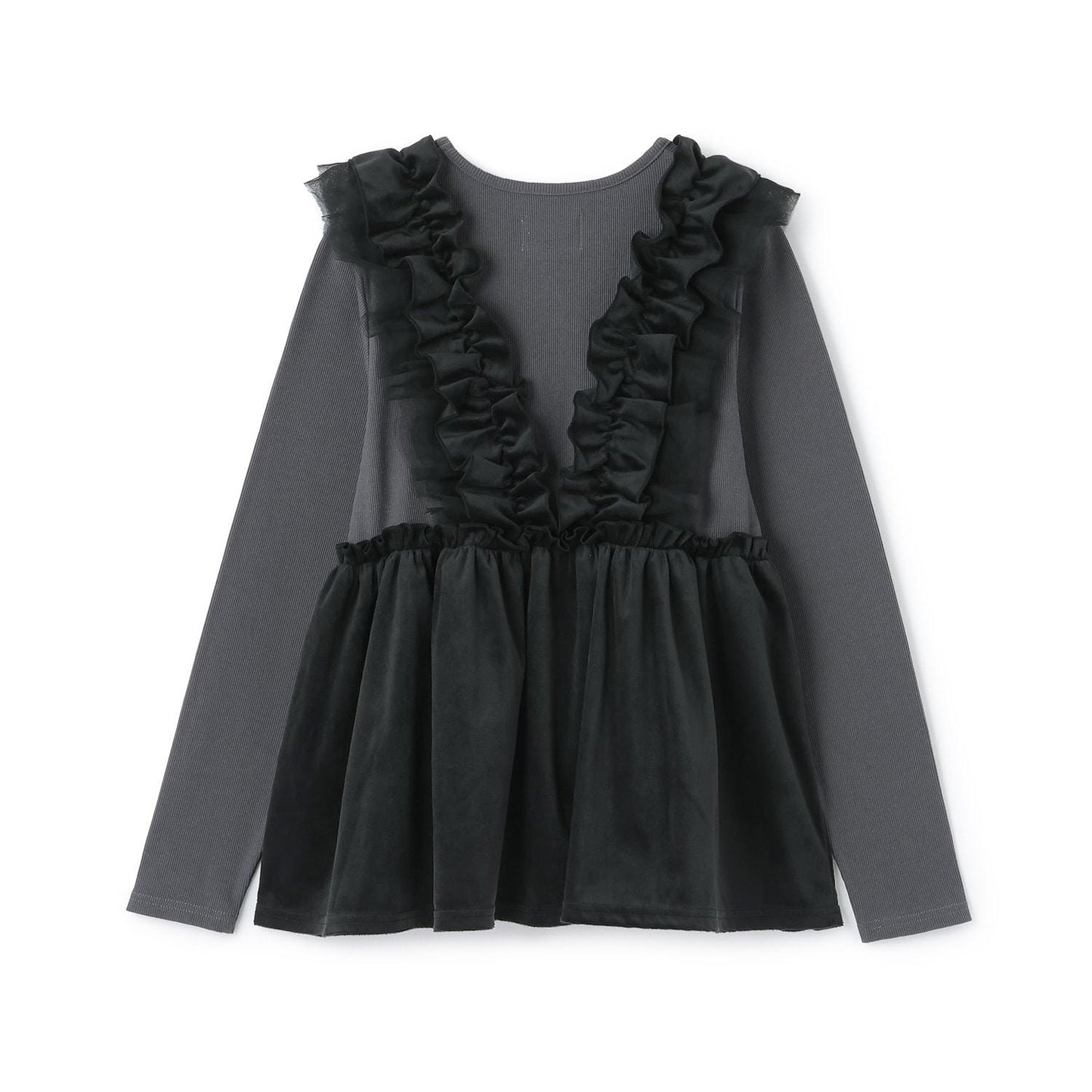 【リンク】拼接荷葉邊長款上衣