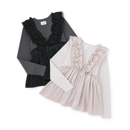 【リンク】拼接荷葉邊長款上衣