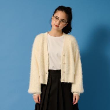 【AMI】長毛針織開衫×長袖T恤套裝