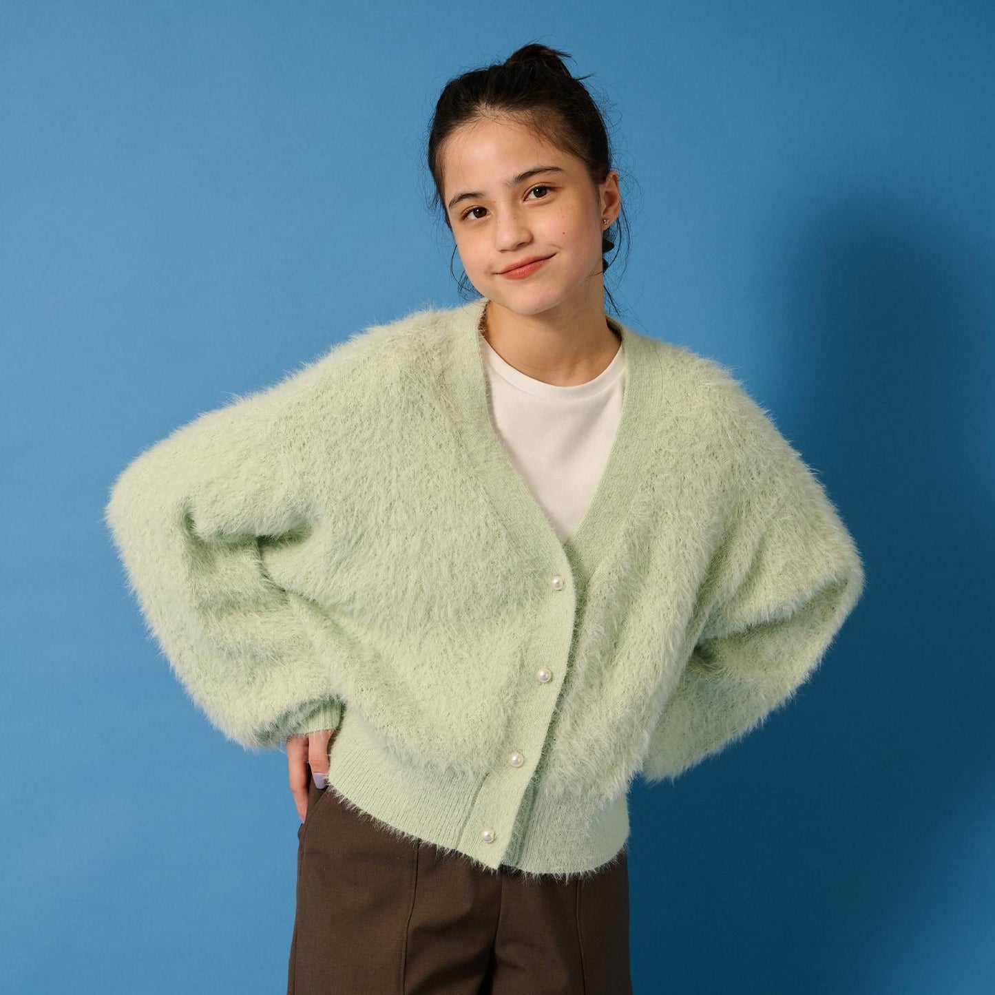 【AMI】長毛針織開衫×長袖T恤套裝