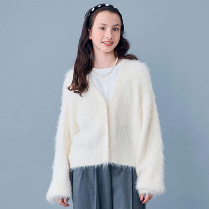 【AMI】長毛針織開衫×長袖T恤套裝