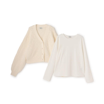 【AMI】長毛針織開衫×長袖T恤套裝