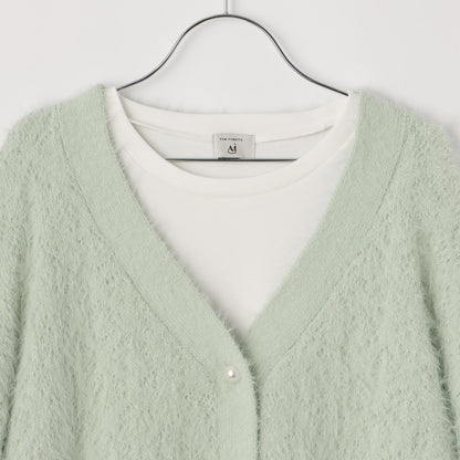 【AMI】長毛針織開衫×長袖T恤套裝