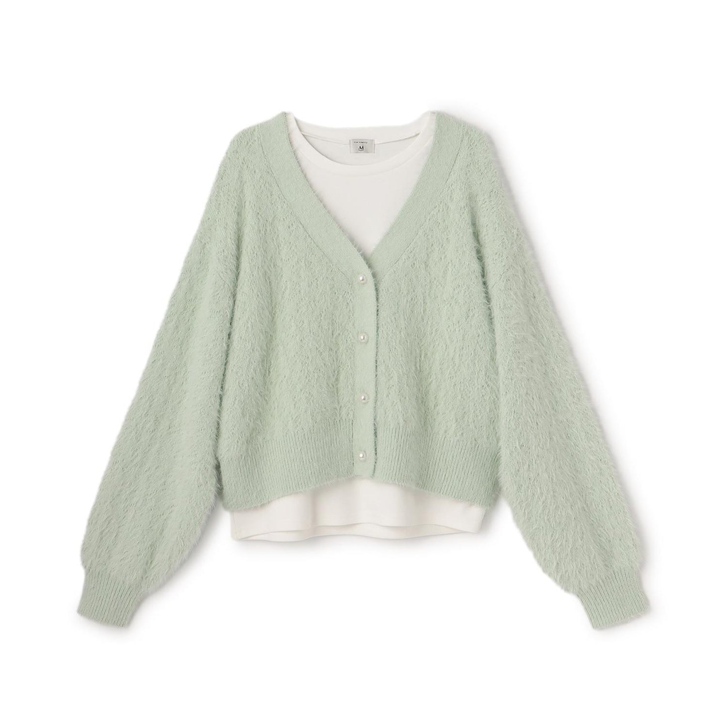 【AMI】長毛針織開衫×長袖T恤套裝