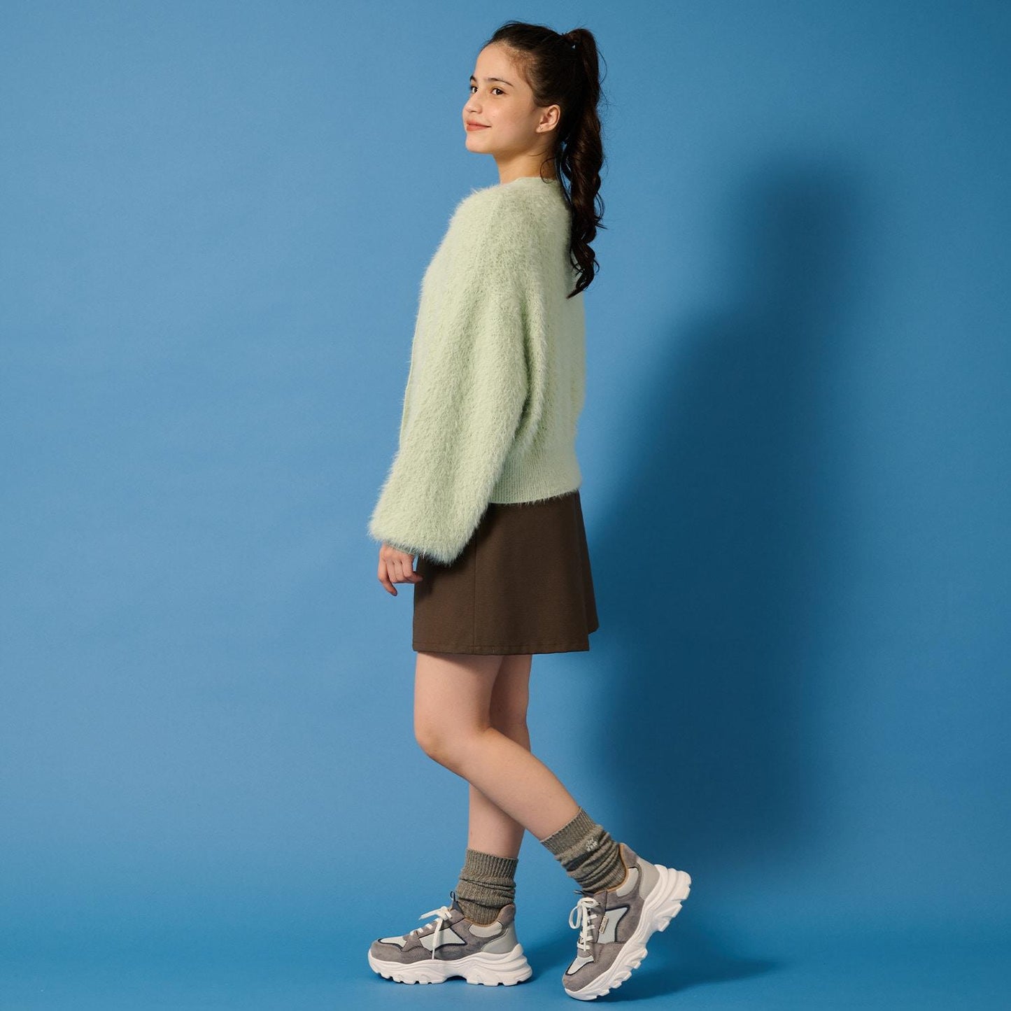 【AMI】長毛針織開衫×長袖T恤套裝