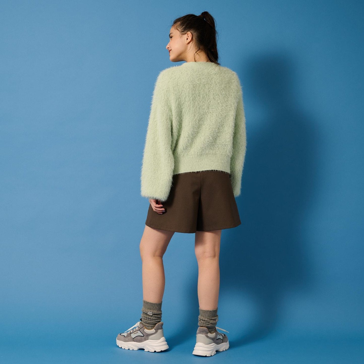 【AMI】長毛針織開衫×長袖T恤套裝