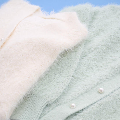 【AMI】長毛針織開衫×長袖T恤套裝