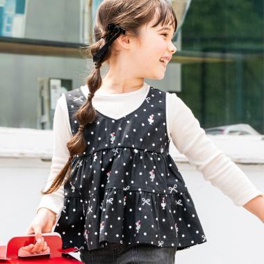 波點蝴蝶結圖案層疊風格長款上衣