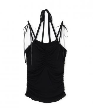 肩帶蝴蝶結褶皺吊帶背心【韓國時尚】