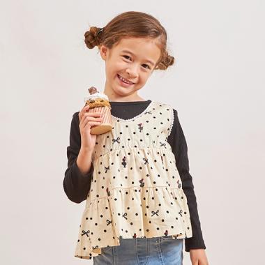 波點蝴蝶結圖案層疊風格長款上衣