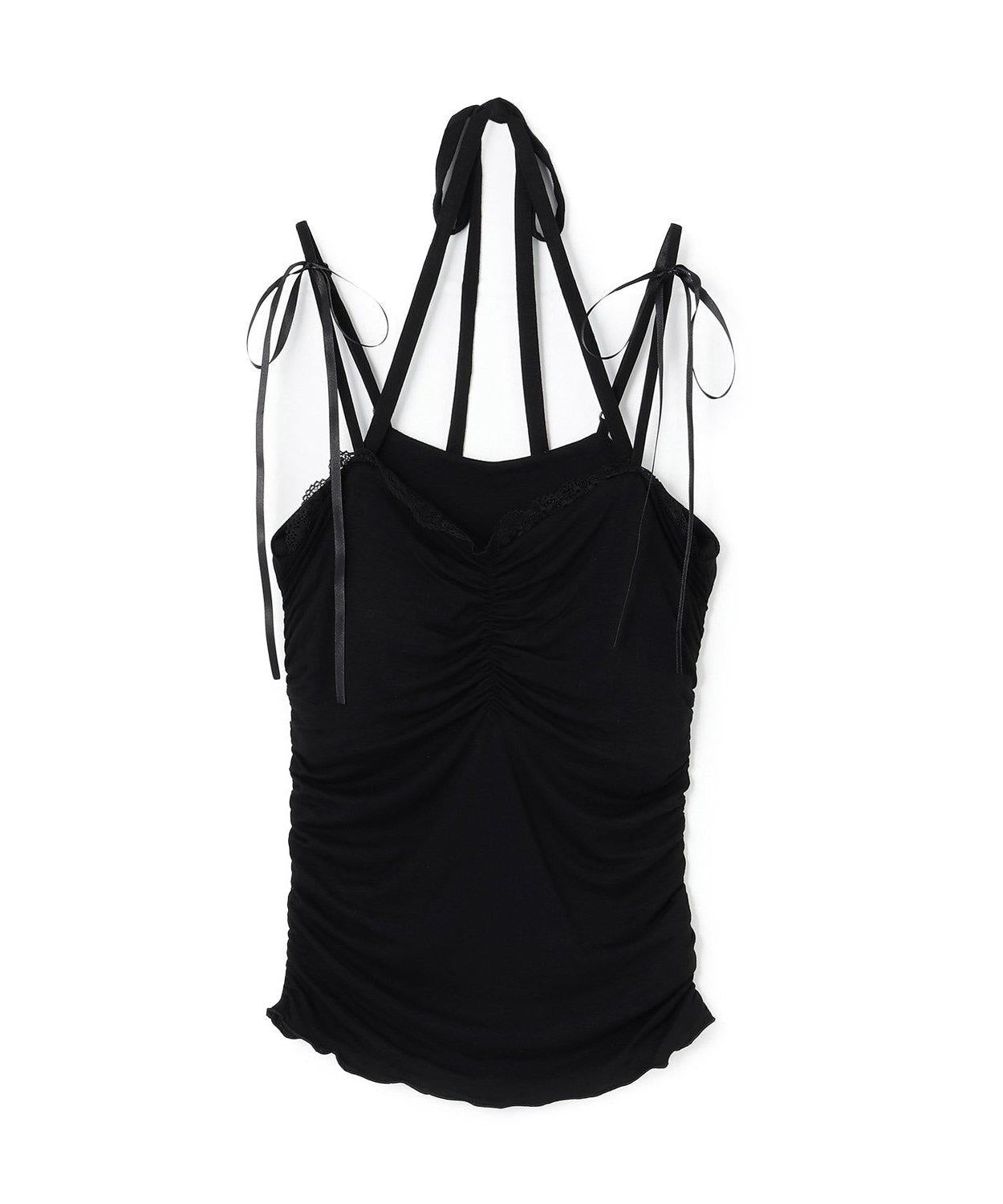 肩帶蝴蝶結褶皺吊帶背心【韓國時尚】