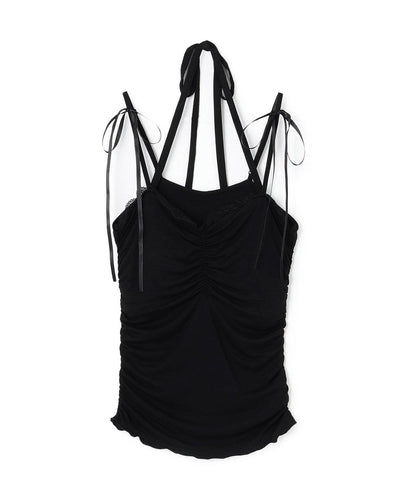 肩帶蝴蝶結褶皺吊帶背心【韓國時尚】