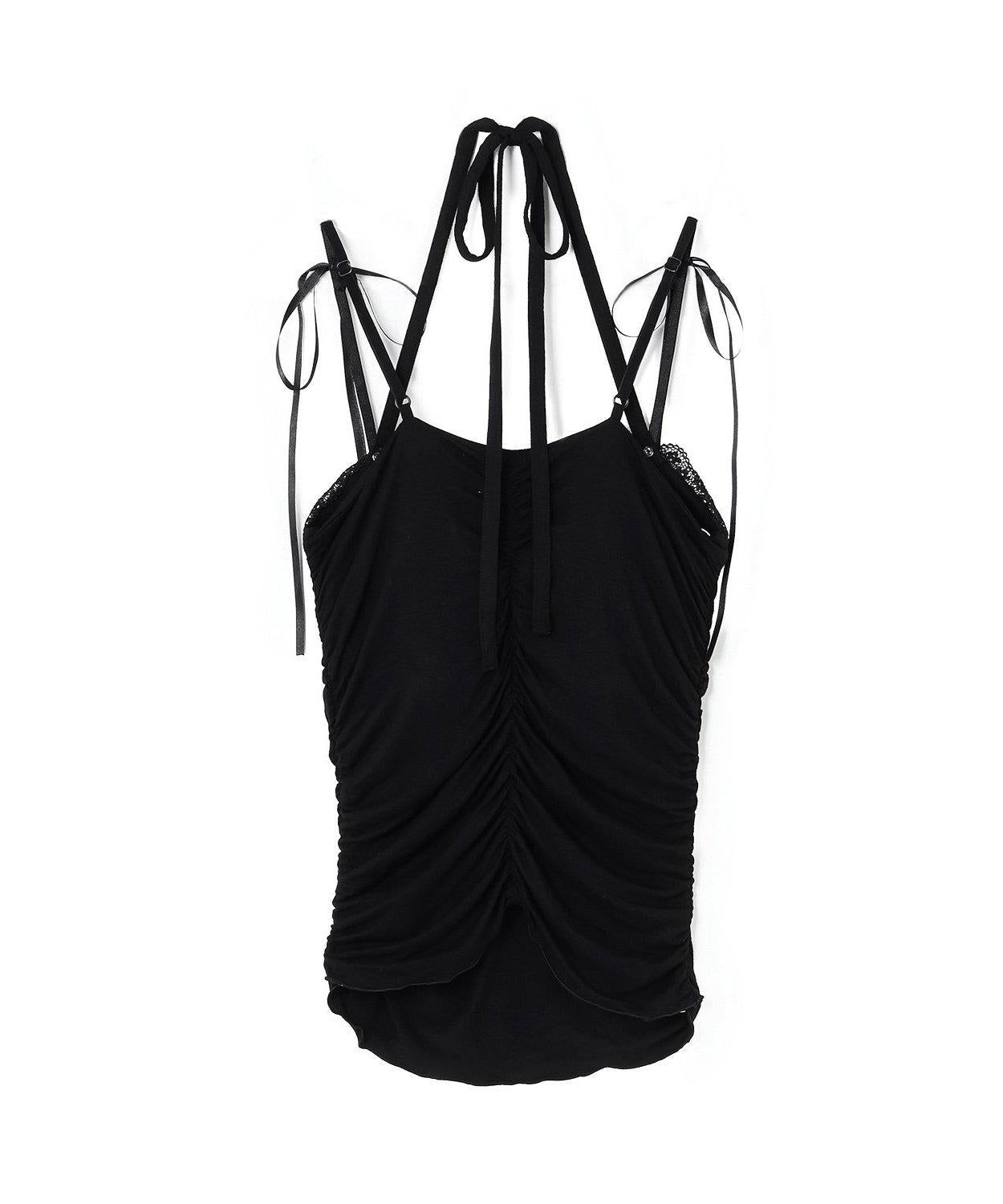 肩帶蝴蝶結褶皺吊帶背心【韓國時尚】