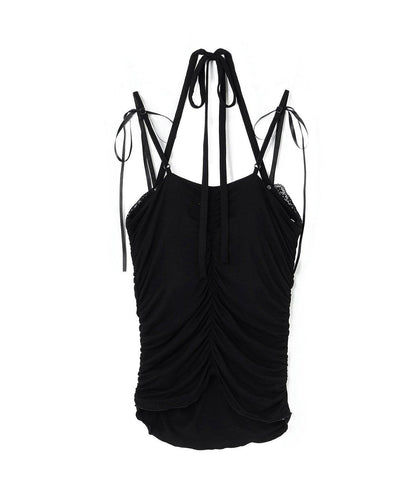 肩帶蝴蝶結褶皺吊帶背心【韓國時尚】