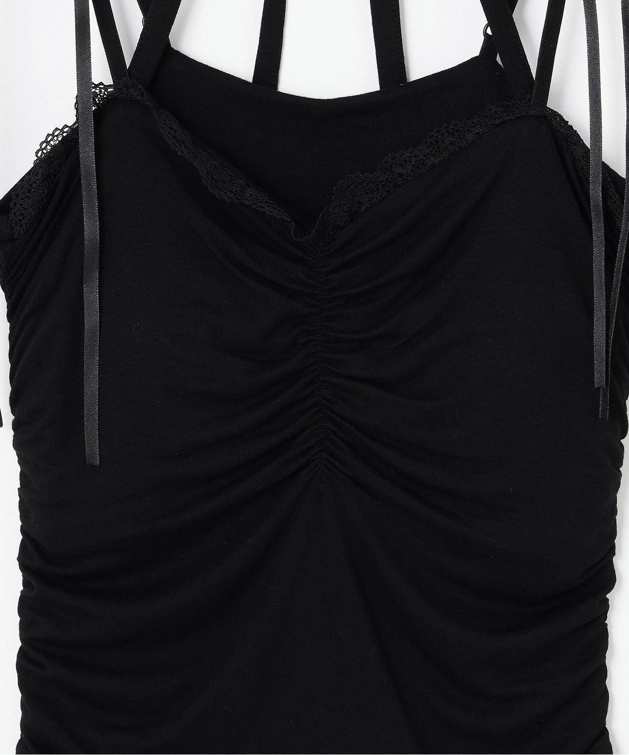 肩帶蝴蝶結褶皺吊帶背心【韓國時尚】