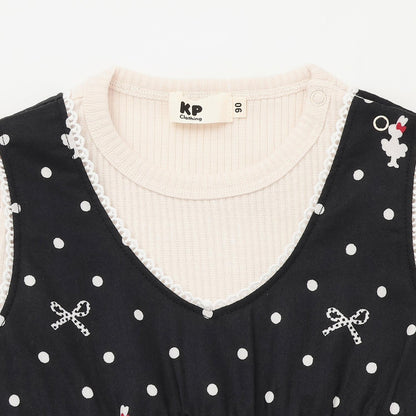 波點蝴蝶結圖案層疊風格長款上衣