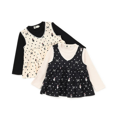 波點蝴蝶結圖案層疊風格長款上衣