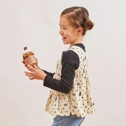 波點蝴蝶結圖案層疊風格長款上衣