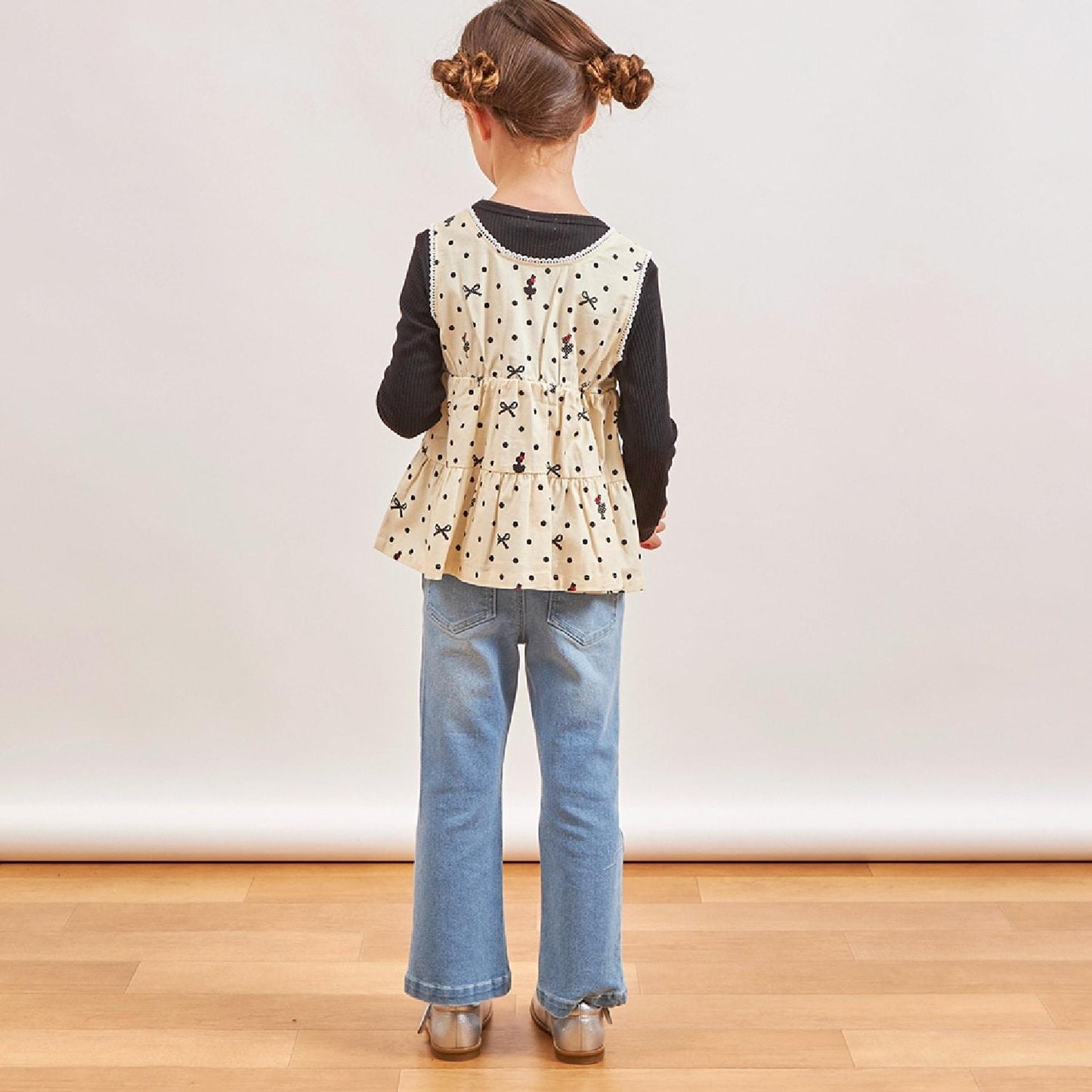 波點蝴蝶結圖案層疊風格長款上衣