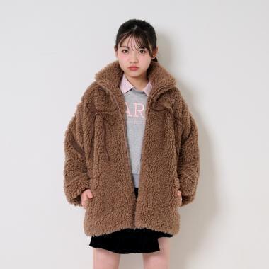 蝴蝶結點綴毛絨外套