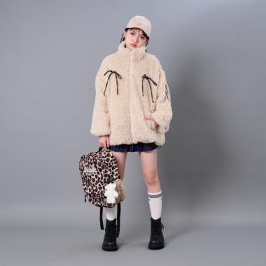 蝴蝶結點綴毛絨外套