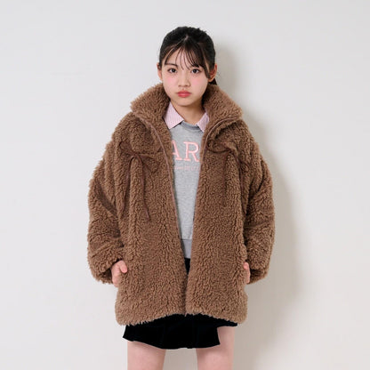 蝴蝶結點綴毛絨外套