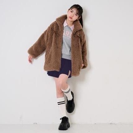 蝴蝶結點綴毛絨外套