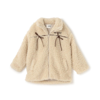 蝴蝶結點綴毛絨外套