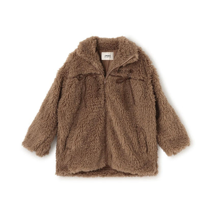 蝴蝶結點綴毛絨外套