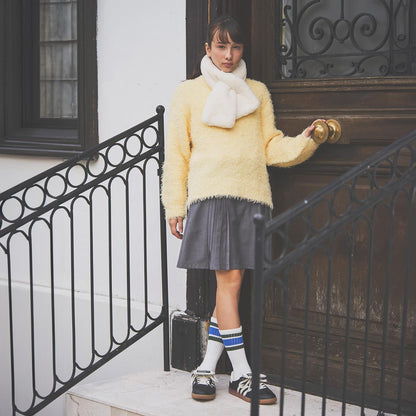 珍珠裝飾仿皮草領巾