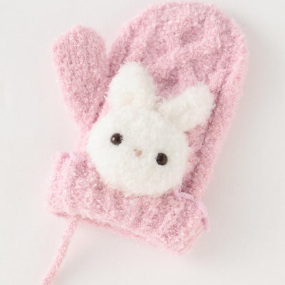 帶毛絨兔子玩偶的棉花糖針織手套