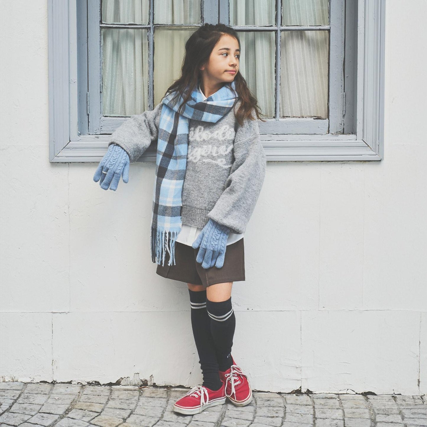 【防靜電】羊絨觸感格紋圍巾