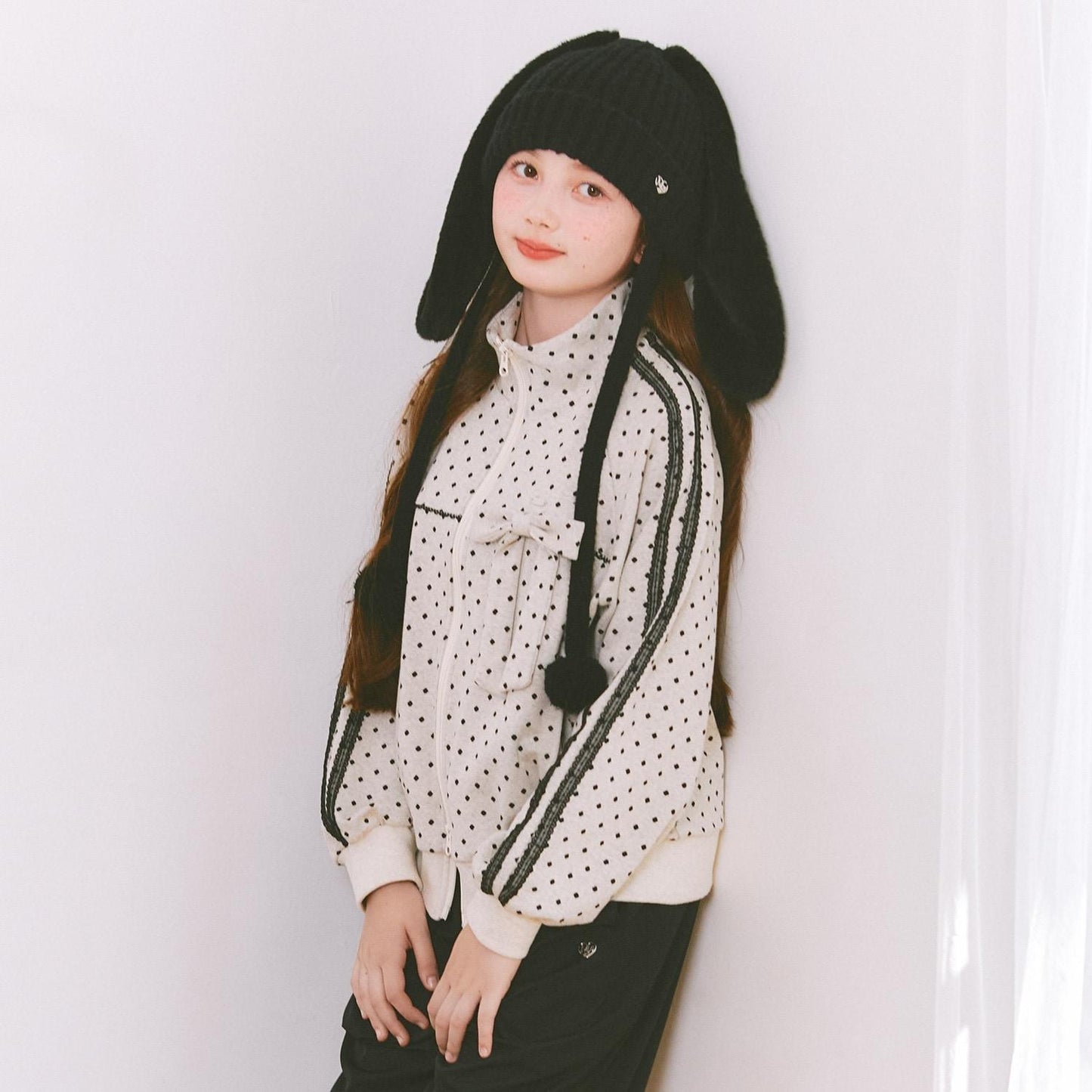 波點提花夾克（附蝴蝶結胸針）