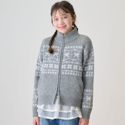 蝴蝶結圖案北歐風拉鍊開衫