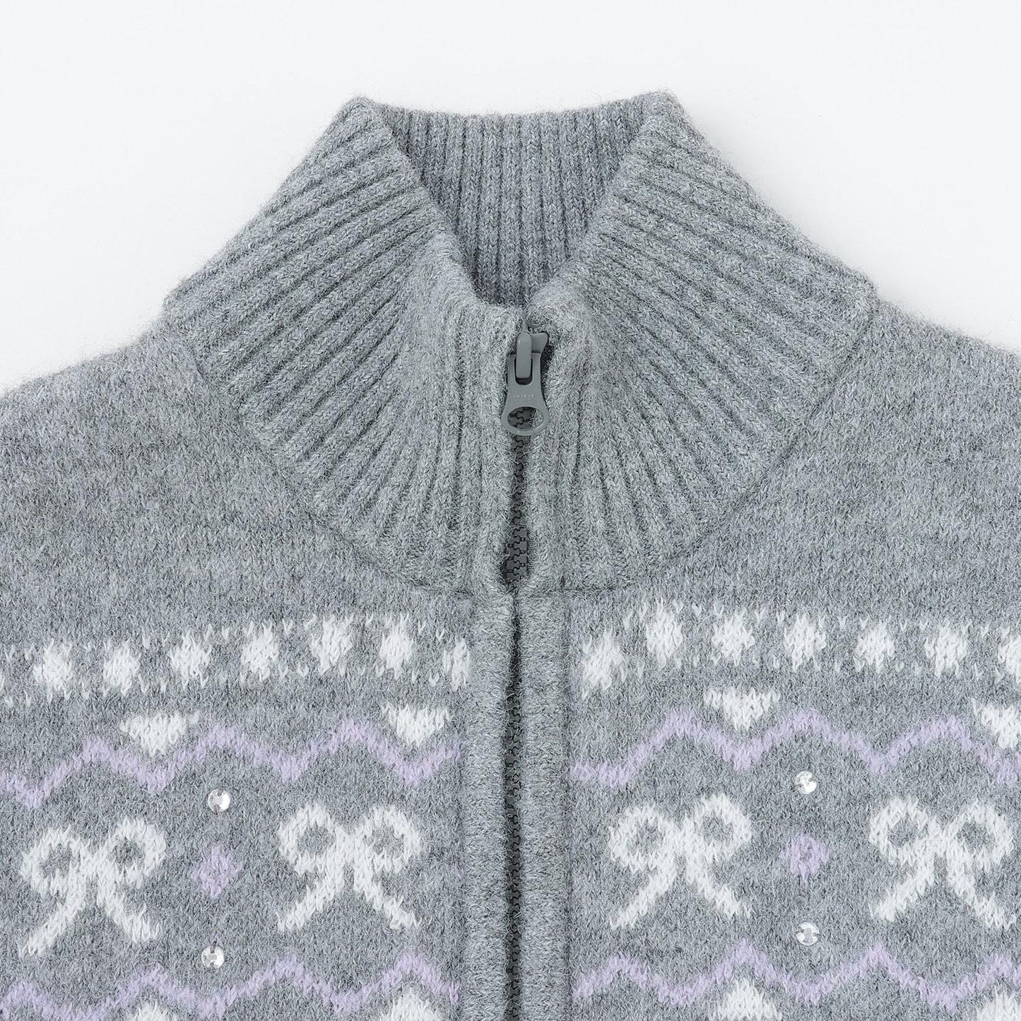 蝴蝶結圖案北歐風拉鍊開衫