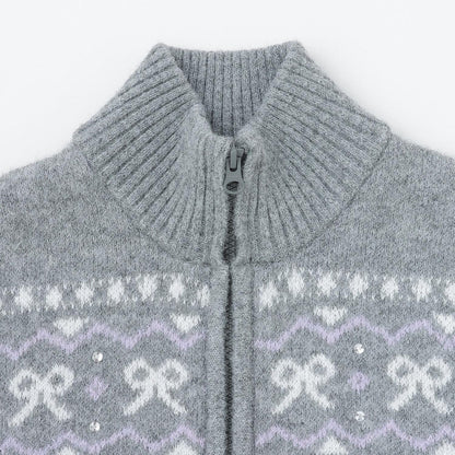 蝴蝶結圖案北歐風拉鍊開衫