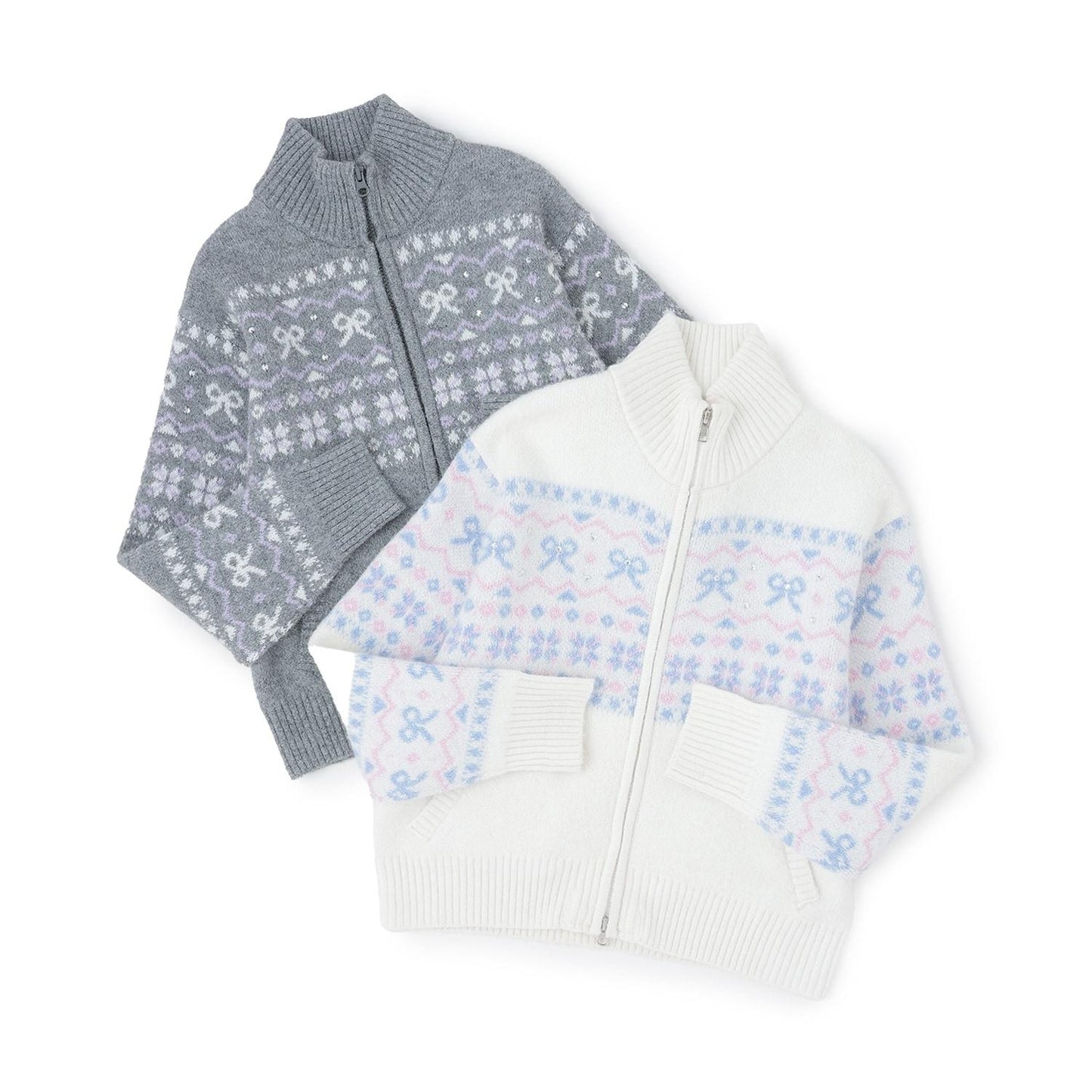 蝴蝶結圖案北歐風拉鍊開衫