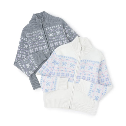 蝴蝶結圖案北歐風拉鍊開衫