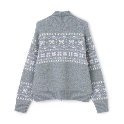 蝴蝶結圖案北歐風拉鍊開衫