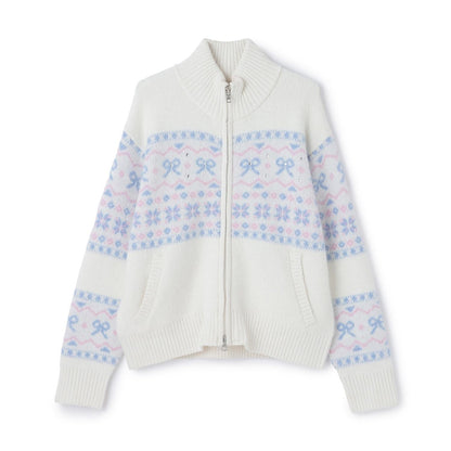 蝴蝶結圖案北歐風拉鍊開衫