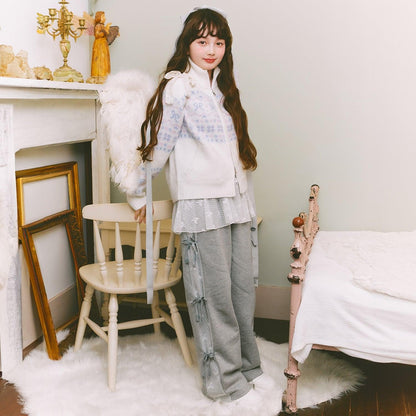 蝴蝶結圖案北歐風拉鍊開衫