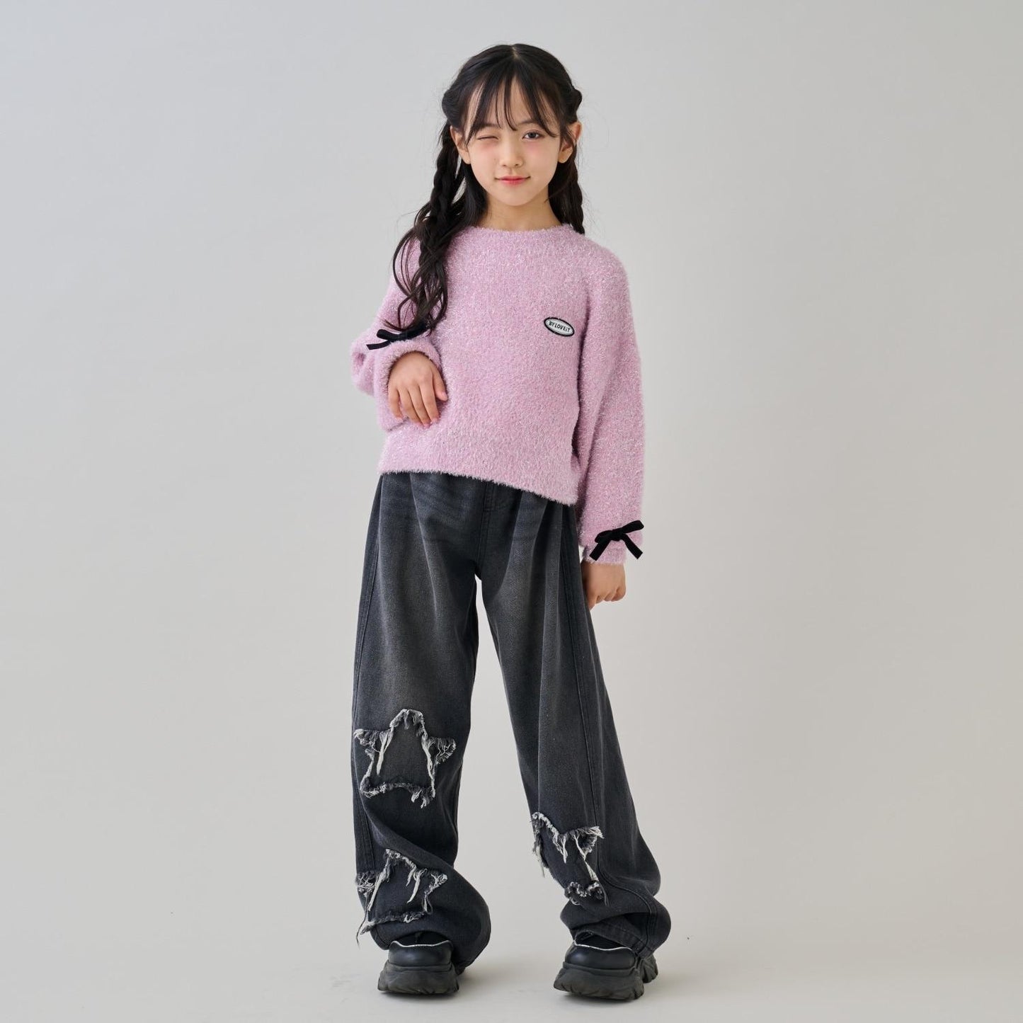 亮片長毛蝴蝶結針織衫