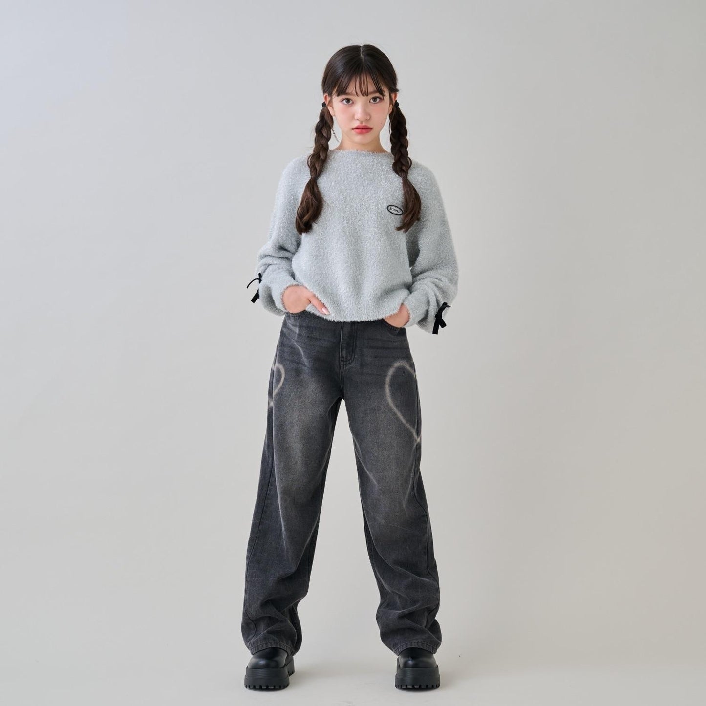 亮片長毛蝴蝶結針織衫