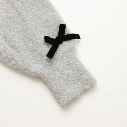 亮片長毛蝴蝶結針織衫