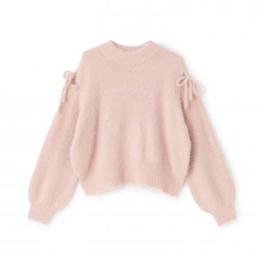 肩部開叉馬海毛針織衫