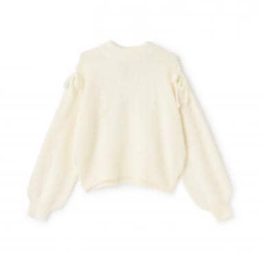 肩部開叉馬海毛針織衫