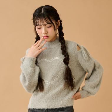 肩部開叉馬海毛針織衫