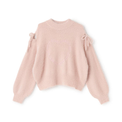 肩部開叉馬海毛針織衫