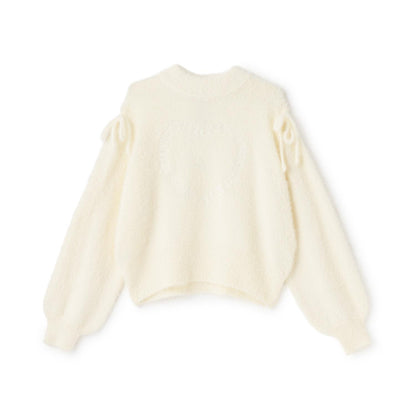 肩部開叉馬海毛針織衫