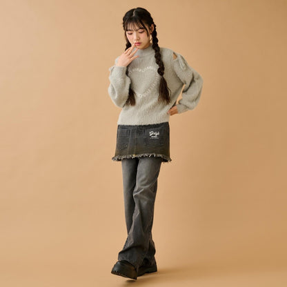 肩部開叉馬海毛針織衫